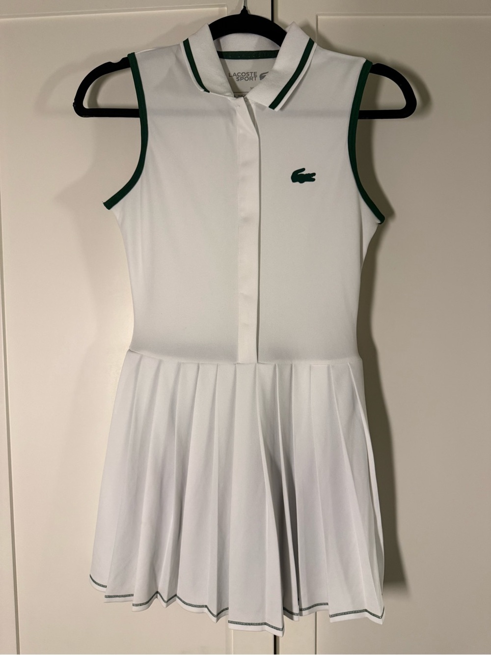 Lacoste White Sleeveless Tennis Dress with Green Trim